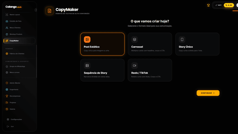 Formatos de copy gerados pelo CopyMaker