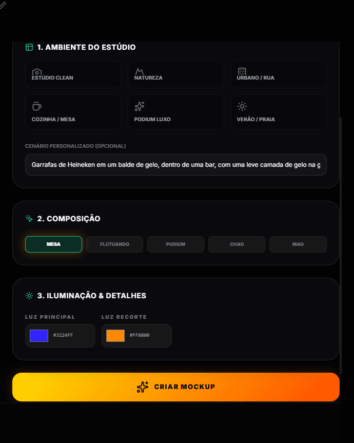 Configuração de cena e iluminação