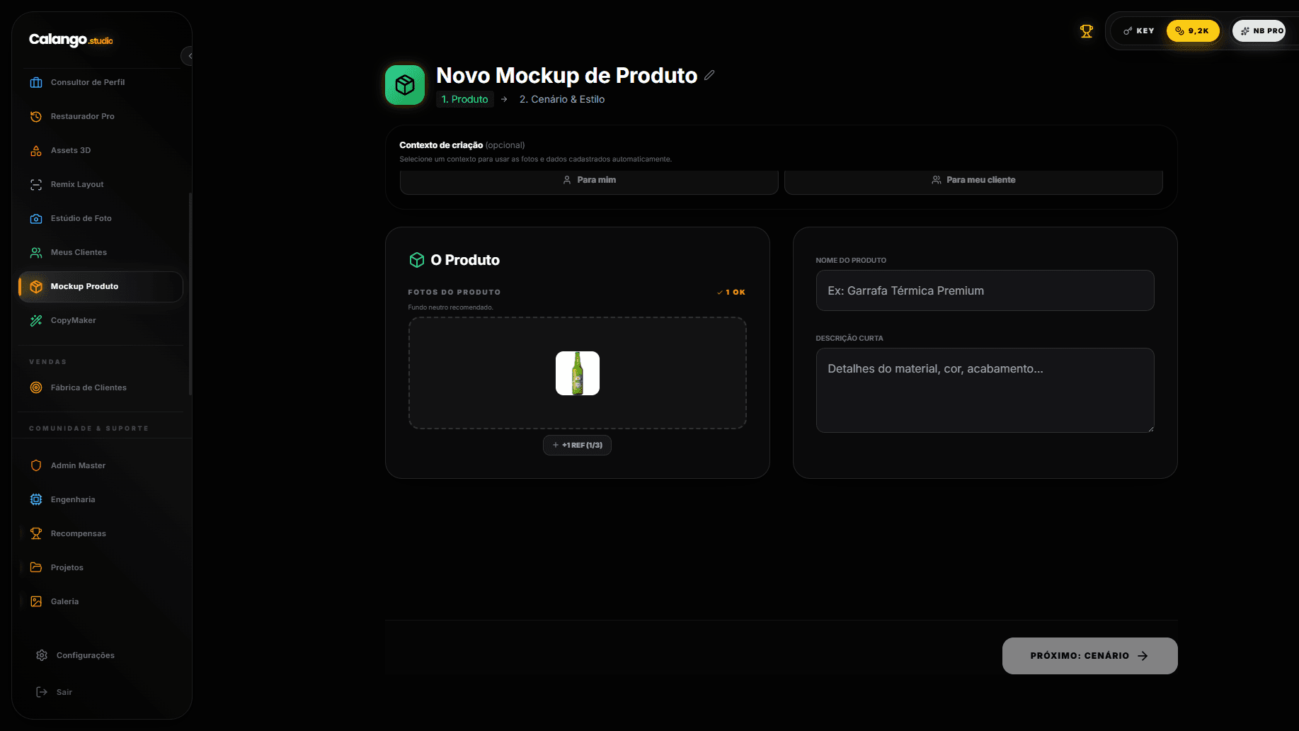 Upload de fotos do produto no Mockup Produto