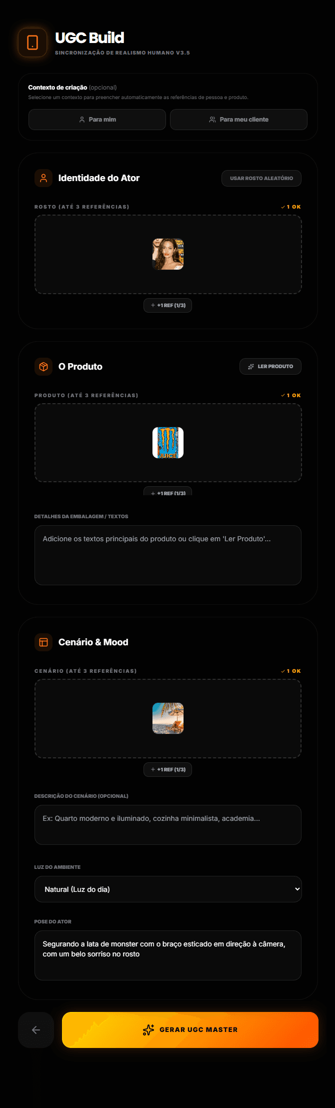 Configuração de produto e cenário