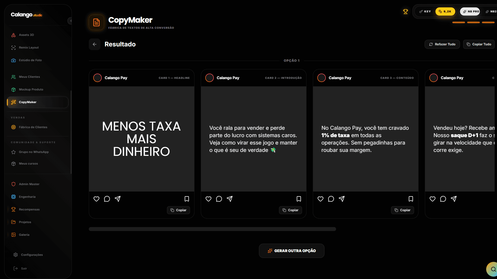 Cards de copy gerados pelo CopyMaker