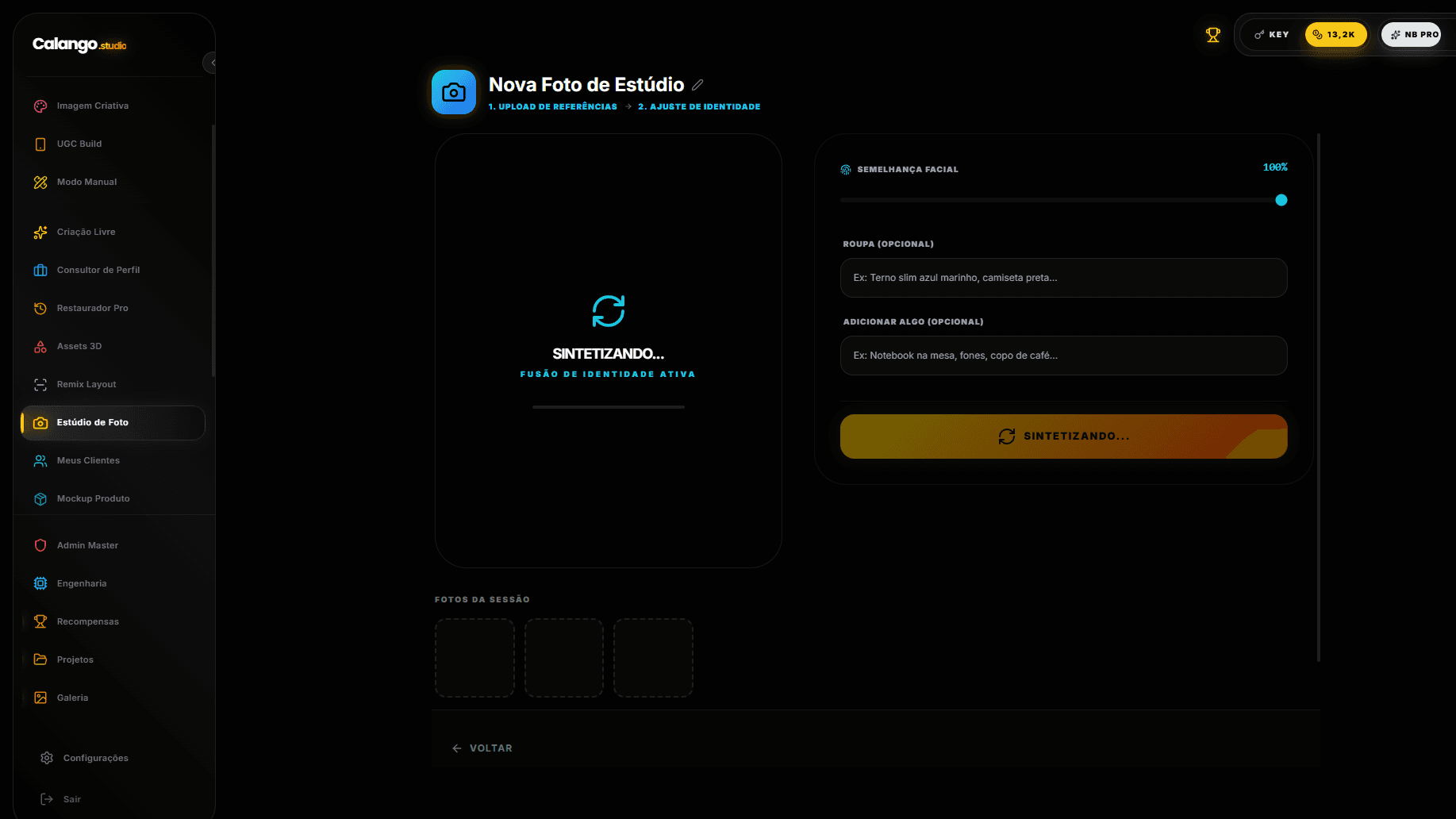 Barra de progresso durante a geração da foto
