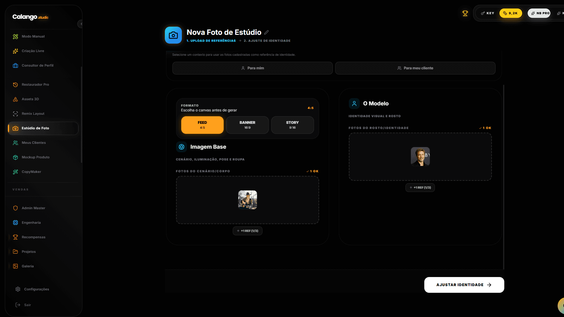 Upload de fotos de referência no Estúdio de Foto
