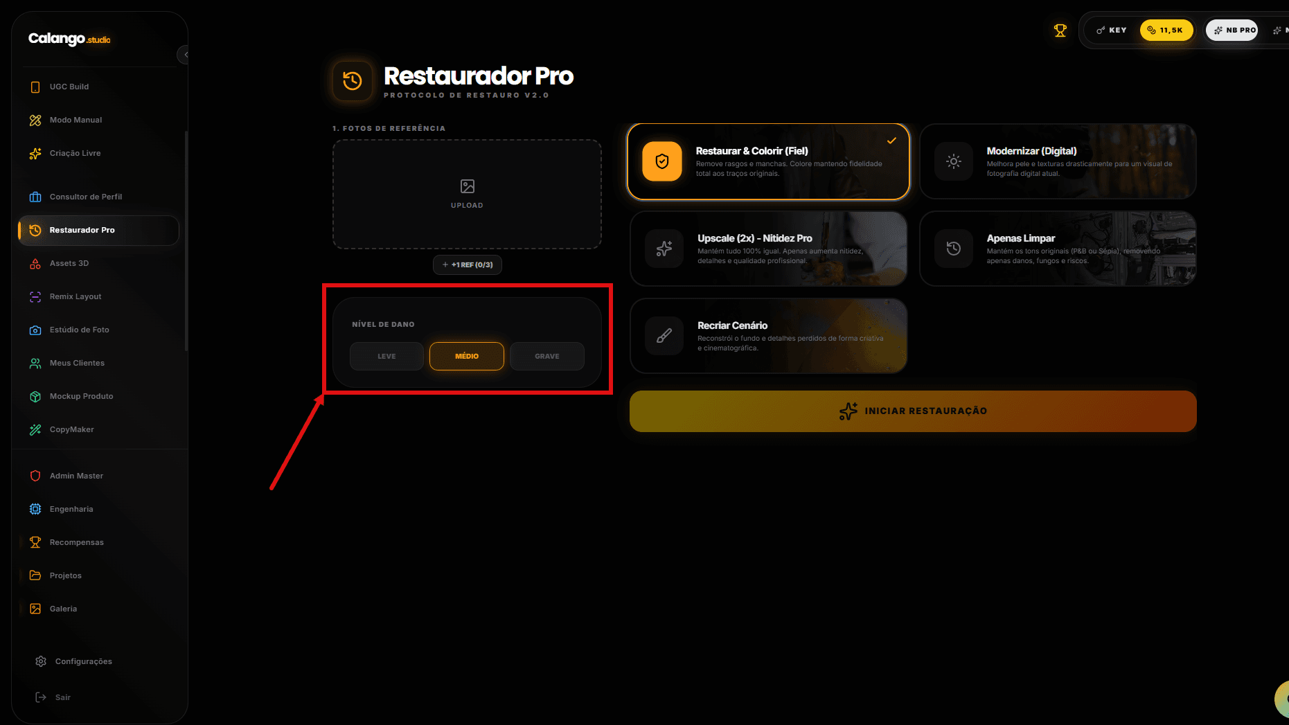 Seleção de modo de restauração