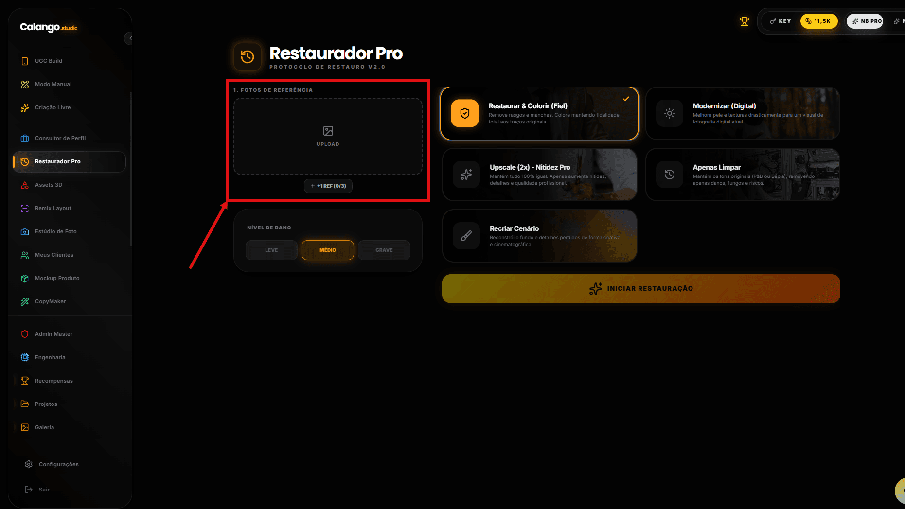 Upload de foto para restauração