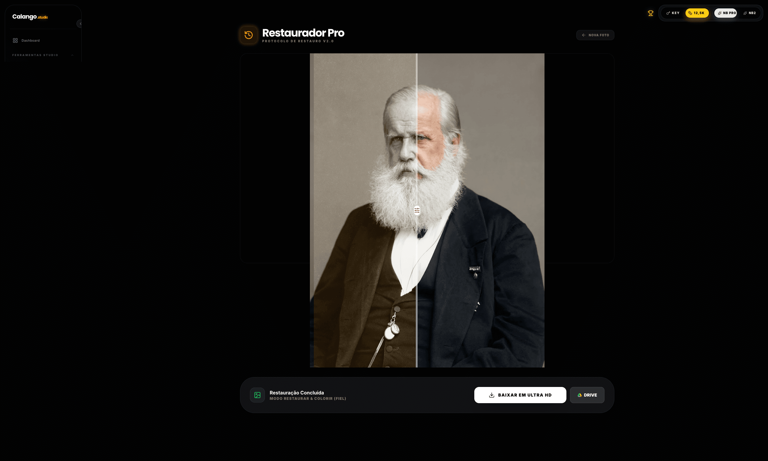 Resultado da função Restaurador Pro no Calango Studio